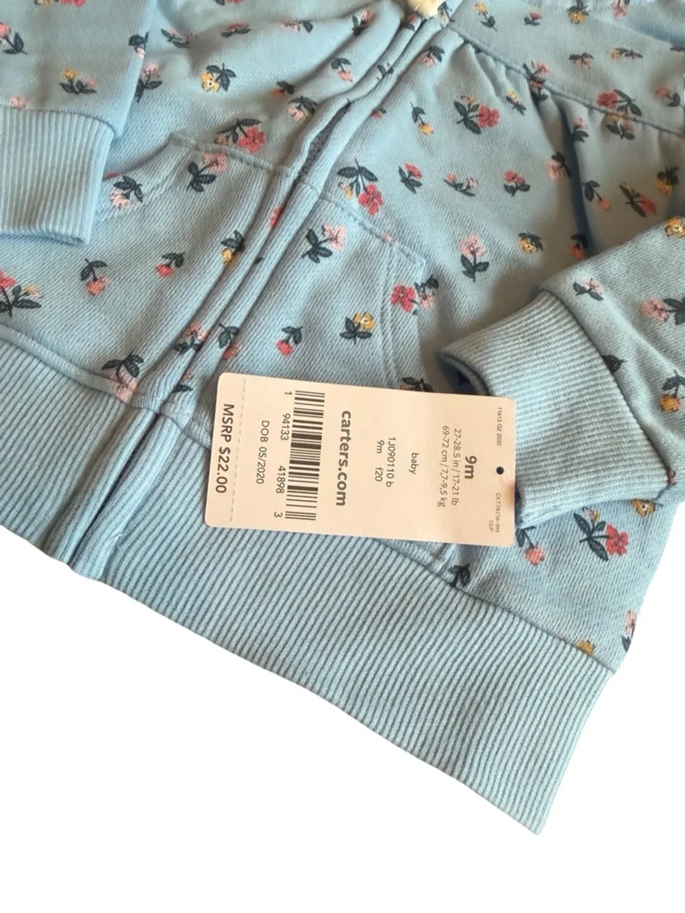 Carters Two Piece Zip-Down Hoodie Sweater Floral T-Shirt Strawberry New w/ Tags